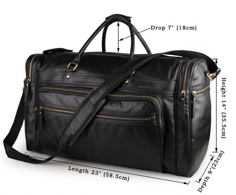 Svart Leather Travel Duffle Bag Menn Large