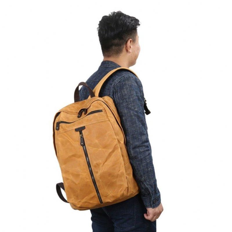 Vanntett Vokset Lerretsryggsekk Laptop Daypack