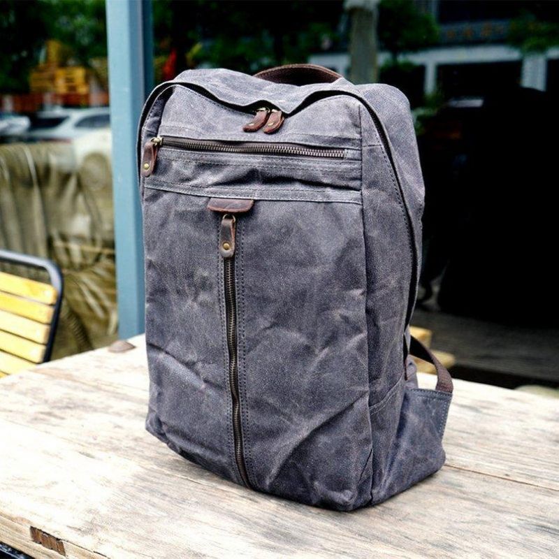 Vanntett Vokset Lerretsryggsekk Laptop Daypack