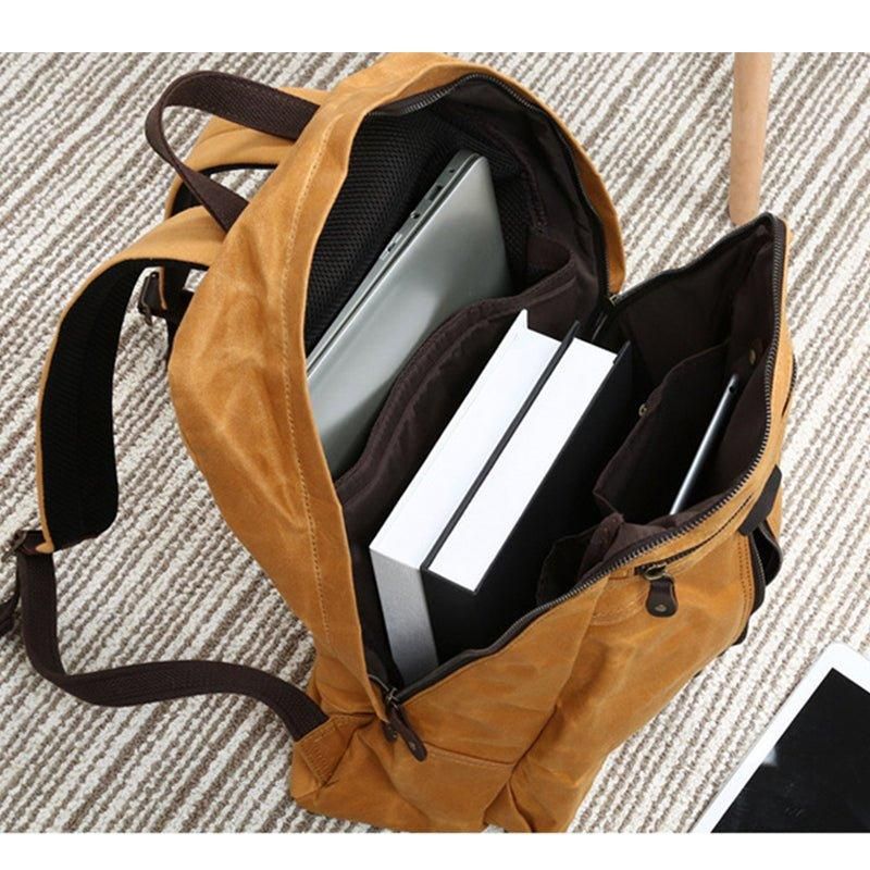 Vanntett Vokset Lerretsryggsekk Laptop Daypack