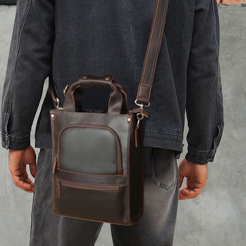 Vertikal Messenger Bag I Skinn For Menn