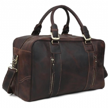 Vintage Leather Duffel Travel Weekender Bag For Menn