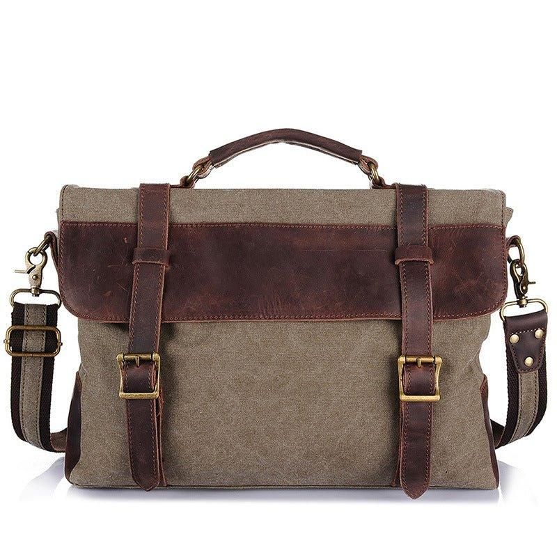 Vintage Messenger Bag I Canvas Ekte Skinn