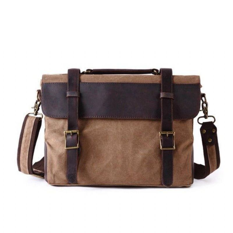 Vintage Messenger Bag I Canvas Ekte Skinn