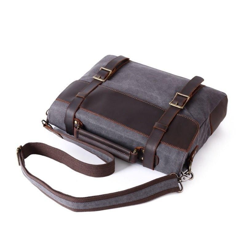 Vintage Messenger Bag I Canvas Ekte Skinn