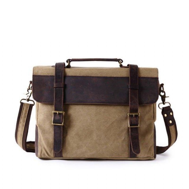 Vintage Messenger Bag I Canvas Ekte Skinn