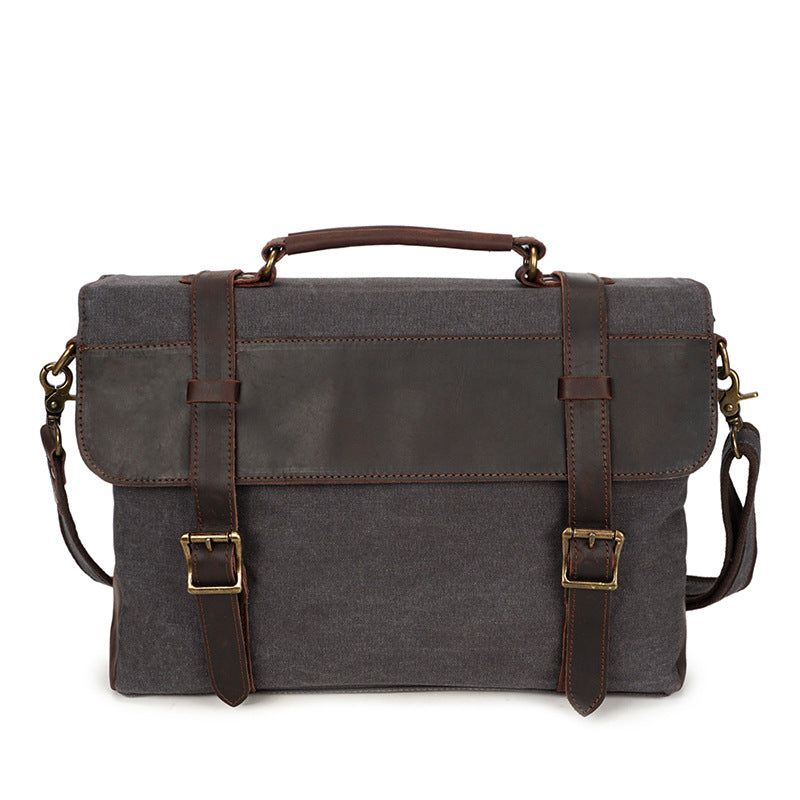 Vintage Messenger Bag I Canvas Ekte Skinn