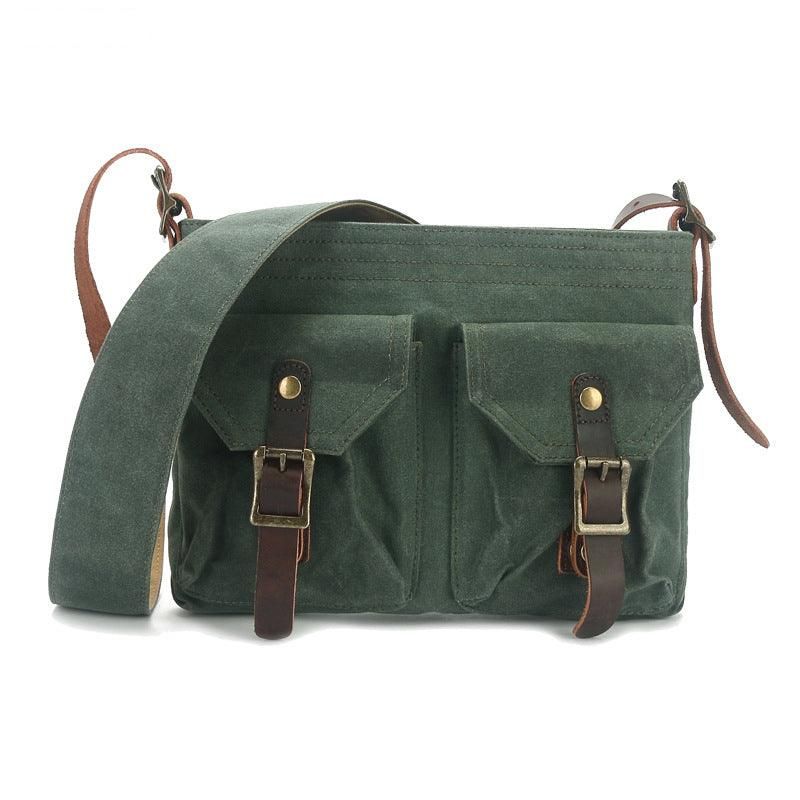 Vintage Messenger Bag I Lerret Med Frontlommer