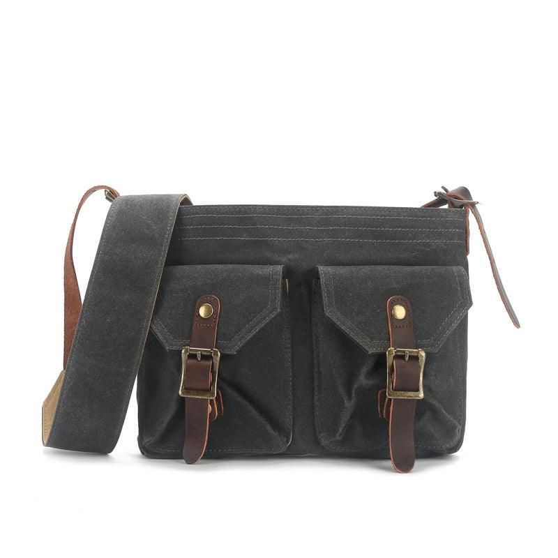 Vintage Messenger Bag I Lerret Med Frontlommer