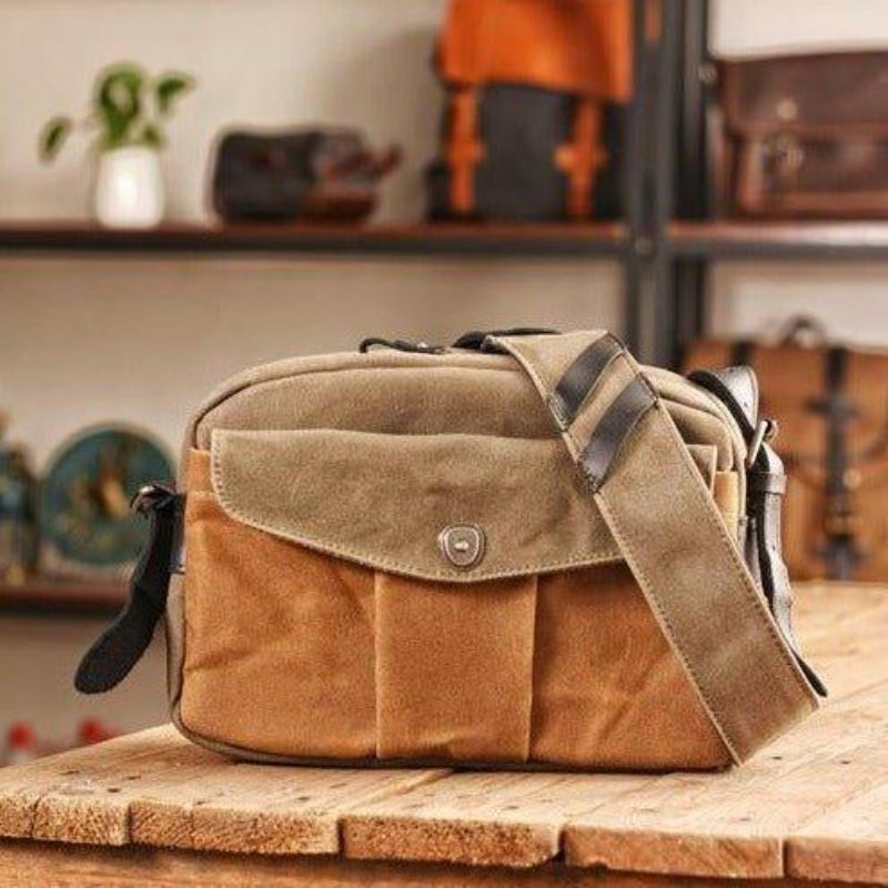 Vintage Voks Lerret Reisekamera Messenger Bag