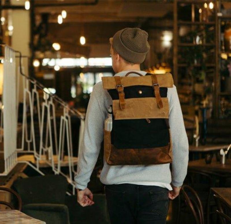 Vintage Vokset Canvas Ryggsekk Roll Top Travel