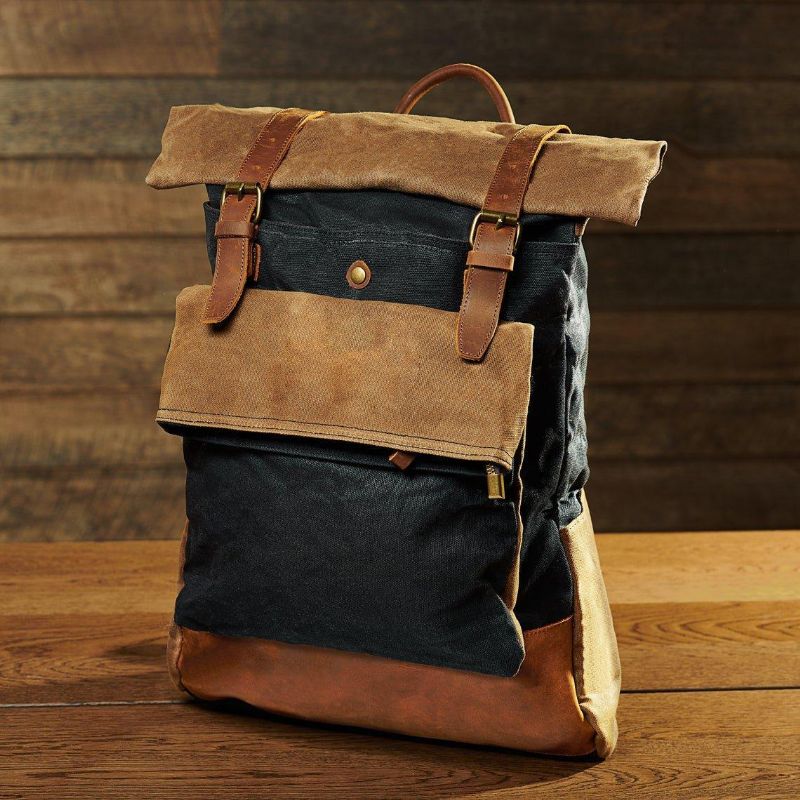 Vintage Vokset Canvas Ryggsekk Roll Top Travel