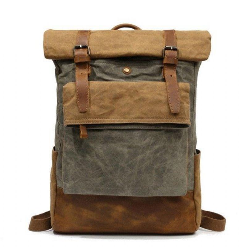 Vintage Vokset Canvas Ryggsekk Roll Top Travel