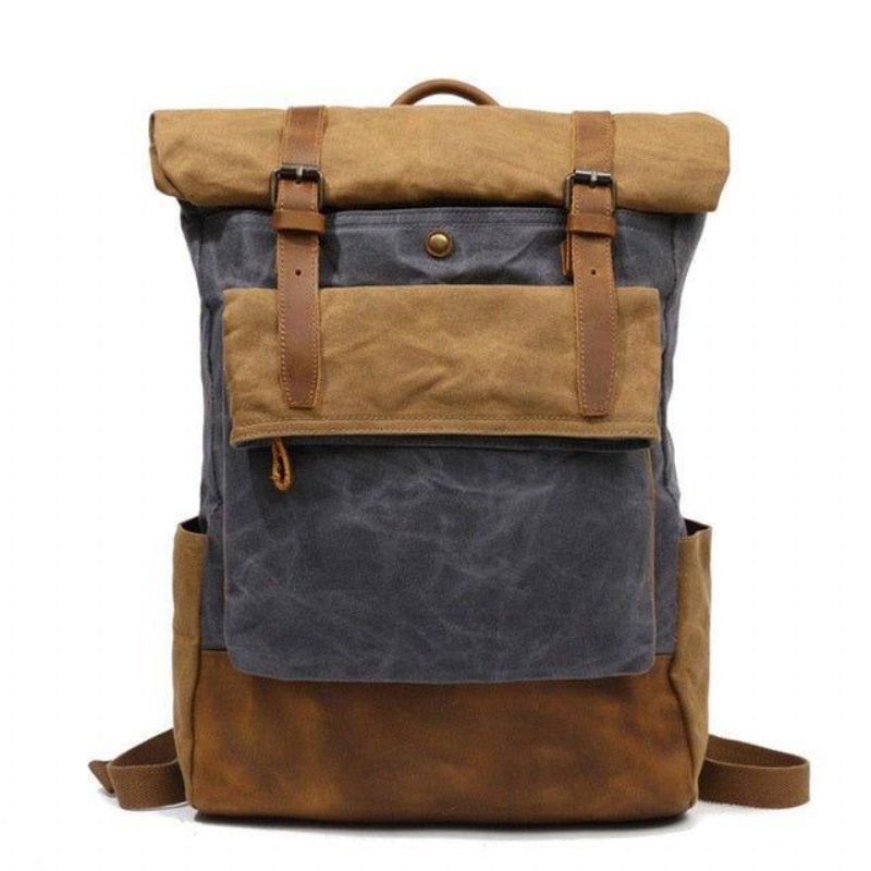 Vintage Vokset Canvas Ryggsekk Roll Top Travel