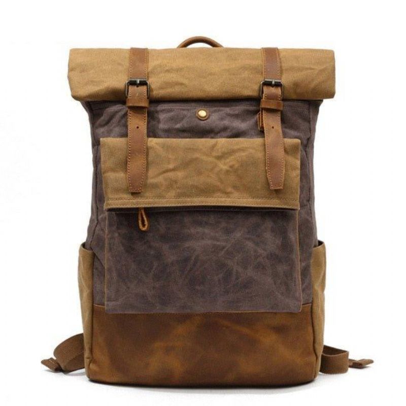 Vintage Vokset Canvas Ryggsekk Roll Top Travel