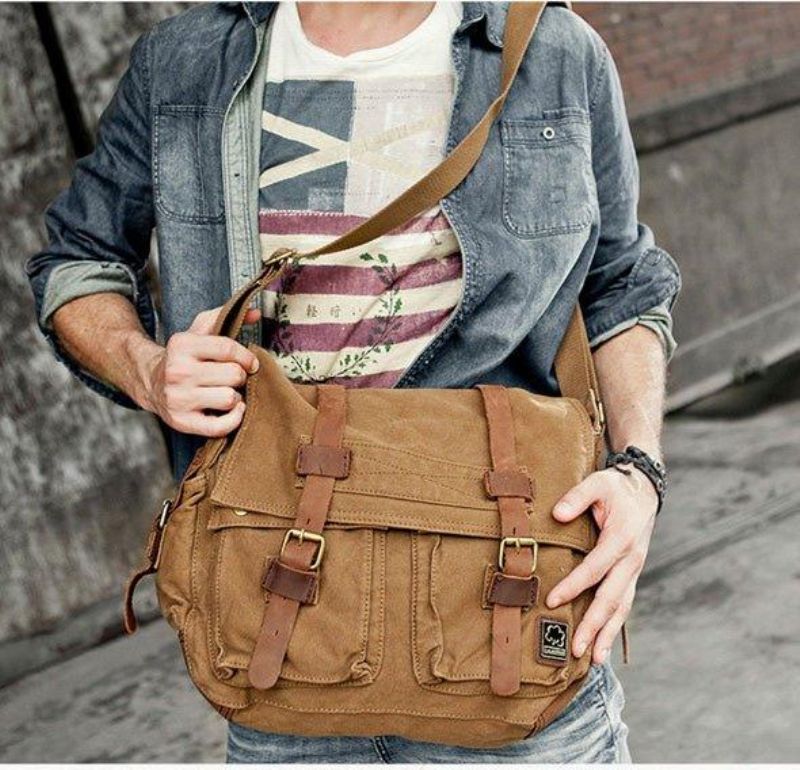 Vokset Lerret Messenger Bag Laptop Herre